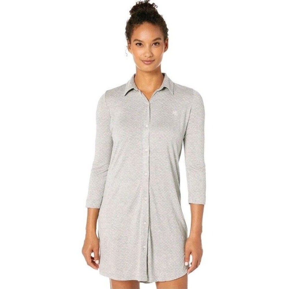 LAUREN RALPH LAUREN 3/4 Sleeve Short Sleepshirt Grey Dot LG (US 12-14) | NEW